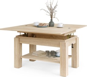 Mazzoni BRAWO Stejar Sonoma - MĂSUȚĂ DE CAFEA CU BLAT EXTENSIBIL ȘI RIDICABIL MASĂ CU RAFT