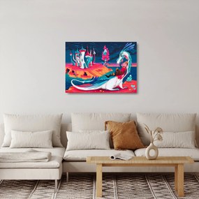 Tablou pe sticlă - Prinț și prințesa cu dragon (70x50 cm)