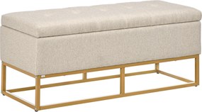 HOMCOM Bancă de Depozitare cu Șezut, Bancă Tapițată Dreptunghiulară, Taburet din Stofă de In cu Picioare de Oțel, 110x44x48 cm, Bej | Aosom Romania