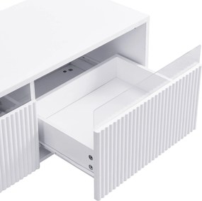 Comodă TV cu 4 sertare, din MDF și acril, 178x35x45 cm, Alb
