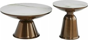 Set 2 masute cafea VERA, alb cu efect de marmura/cupru, ceramica/metal