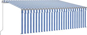 vidaXL Copertină retractabilă manual cu stor, albastru&alb, 4,5x3 m