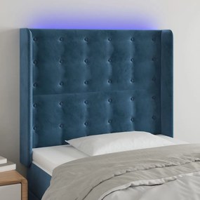 3124528 vidaXL Tăblie de pat cu LED, albastru închis, 103x16x118/128cm catifea