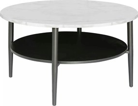 Masuta cafea ELLA A, alb cu efect de marmura/negru mat, PAL/metal, 80x