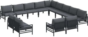 vidaXL Set de canapele pentru grădină cu pernă 13 pcs Negru Oțel