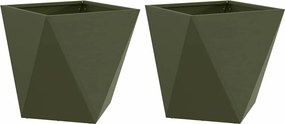 vidaXL Jardinieră 2 pcs Verde măsliniu 50 x 50 x 50 cm Oțel