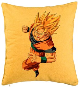 Perna Decorativa cu Goku Angry, 40x40 cm, Galben, Husa Detasabila, Burduf