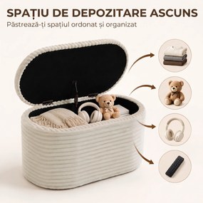 HOMCOM Set 3 piese cu spațiu de depozitare din catifea raiată, pentru living și dormitor, crem | Aosom Romania