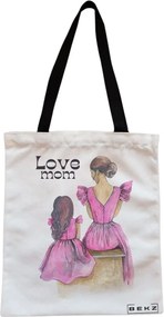 Sacosa de Panza pentru Cumparaturi, Geanta Tote, model Love Mom, Cu fermoar, 38x34.5 cm, Alba, BEKZ®