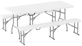 Outsunny Set Masă de Camping Pliabilă cu 2 Scaune, 180x74x74 cm, Alb | Aosom Romania