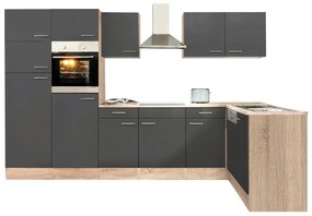 Mobilă de bucătărie de colț Yorki 340, corp din stejar sonoma, cu față antracit satinat