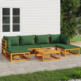 3155328 vidaXL Set mobilier de grădină cu perne verzi, 7 piese, lemn masiv