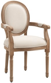 HOMCOM Scaun de Sufragerie cu Brațe, Scaune în Stil Clasic cu Tapițerie din Material Textil, 56x54x96 cm, Alb Crem | Aosom Romania
