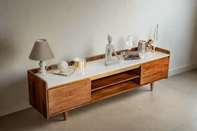 Comodă TV din lemn masiv si marmura, Milano Marble 160 x 35 x 45 cm, d