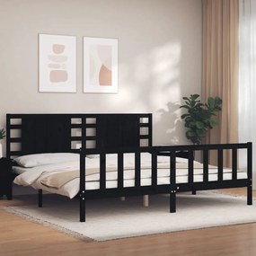 3192835 vidaXL Cadru de pat cu tăblie Super King Size, negru, lemn masiv