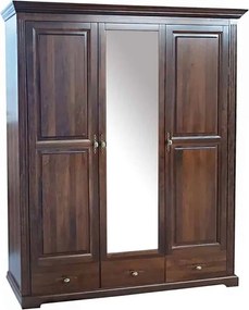Dulap lemn masiv nuc Preston 3 Uși cu Oglindă, 160,7 × 60,9 × 206,9 cm