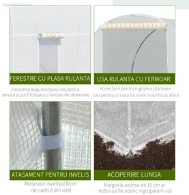 Outsunny Seră tip Tunel, Seră pentru Plante, Legume, Fructe și Ierburi Aromatice, 450x200x200 cm, Alb | Aosom Romania