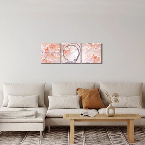 Tablou florilor de pom din coral - abstract (cu ceas) (90x30 cm)