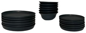 Set Farfurii Vulcano CARBON 18 piese (6 farfurii 25cm, 6 farfurii 20cm, 6 boluri 450ml)
