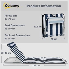 Outsunny Șezlong pliabil cu pernă șezlong de grădină cu spătar reglabil în 5 poziții geantă de transport Albastru | Aosom Romania