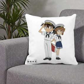 Perna Personalizata Detective Conan Conan si Ai Sailor, 40x40 cm, Alba Mata, Husa Detasabila, Perna Inclusa, BEKZ®