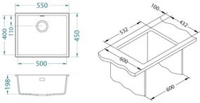 Chiuvetă de bucătărie ALVEUS 1150057 OMNI 55x45 cm negru mat