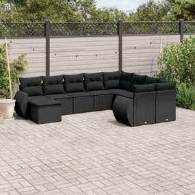 3221854 vidaXL Set canapele de grădină cu perne, 10 piese, negru, poliratan