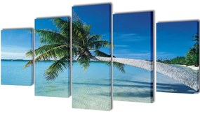 Set tablouri imprimate de panza, plaja nisip cu palmier, 200 x 100 cm 200 x 100 cm, Plaja cu nisip si palmier