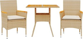 vidaXL Set mobilier grădină cu perne 3 piese bej poliratan/lemn acacia