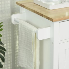 HOMCOM Carucioare de bucatarie cu 4 roți, 3 rafturi, pentru sufragerie, din MDF, Lemn și Cauciuc, 107.5x48x89 cm, Alb | Aosom Romania