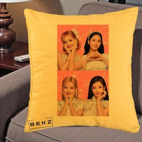 Perna Personalizata K-pop BLACKPINK Colaj Roz, 40x40 cm, Galben, Husa Detasabila, Perna Inclusa, BEKZ®