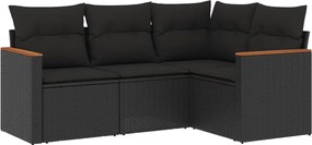 vidaXL Set mobilier de grădină cu perne, 4 piese, negru, poliratan