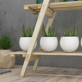 Outsunny Suport pentru Plante Pliabil din Lemn Raft pentru Ghivece cu 3 Nivele cu Cadru în A 100x36x112 cm Natural | Aosom Romania