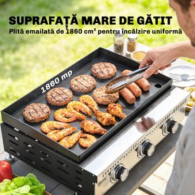 Grătar pe Gaz Outsunny, portabil de masă, cu tavă pentru grăsime, culoare neagră. | Aosom Romania