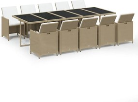 vidaXL Set mobilier de grădină cu perne, 11 piese, bej, poliratan