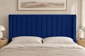 Pat tapițat din catifea Aurelia Simple 200×200 cm, bleumarin, cu ladă de depozitare
