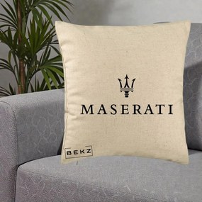 Perna Personalizata cu emblema Maserati, 40x40 cm, Bej, Husa Detasabila, Perna Inclusa, BEKZ®