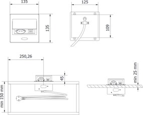 Priză încorporabilă în blat Avaro GTV, 1 priză Schuko, USB A + C, alb Aluminiu/ plastic, Alb, L:135 mm; l:135 mm