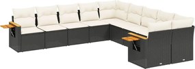 vidaXL Set canapele de grădină cu perne, 10 piese, negru, poliratan