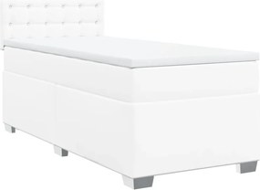 vidaXL Pat box spring cu saltea, alb, 90x190 cm, piele ecologică