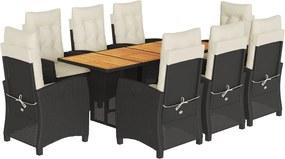 vidaXL Set mobilier de grădină cu perne, 9 piese, negru, poliratan