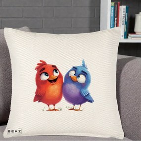 Perna Decorativa Pasarele Vesele Duo, 40x40 cm, Crem Reliefat, Husa Detasabila, Perna Inclusa, BEKZ®