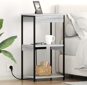 vidaXL Cabinet de noptiere cu stație de încărcare cu raft sonoma gri