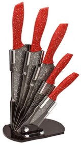 Set de 5 cutite Voltz V51633A5, Acoperire din marmura, Cuport din acril, Gri/Rosu