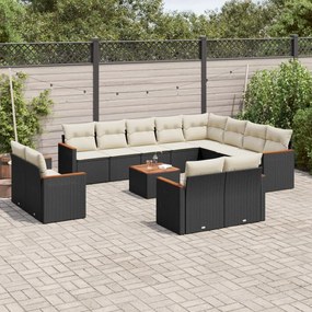 3258920 vidaXL Set mobilier de grădină cu perne, 13 piese, negru, poliratan