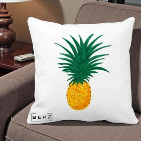 Perna Decorativa Ananas Tropical, 40x40 cm, Alba Mata, Husa Detasabila, Perna Inclusa, BEKZ®