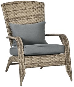 Outsunny Scaun de Grădină din Ratan, Scaun de Exterior cu Cotiere, Perne și Spătar Înalt Curbat, 64x80x90 cm, Gri | Aosom Romania