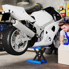 DURHAND Suport pentru Ridicarea Motocicletelor și Bicicletelor Antiderapant max 500 kg cu Înălțime Reglabilă, Suport Pliabil din Metal și Cauciuc, pentru Garaj, 41,5x23,5x10-37 cm, Albastru și Negru | Aosom Romania