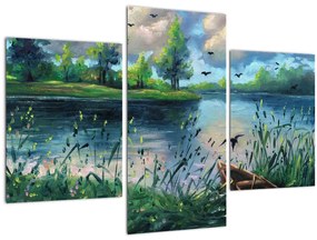 Tablou- Pictură în ulei, seară de vară lângă lac (90x60 cm)