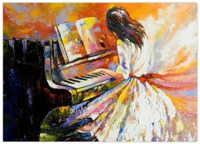 Tablou pe sticlă - Femeia cântând la pian (70x50 cm)